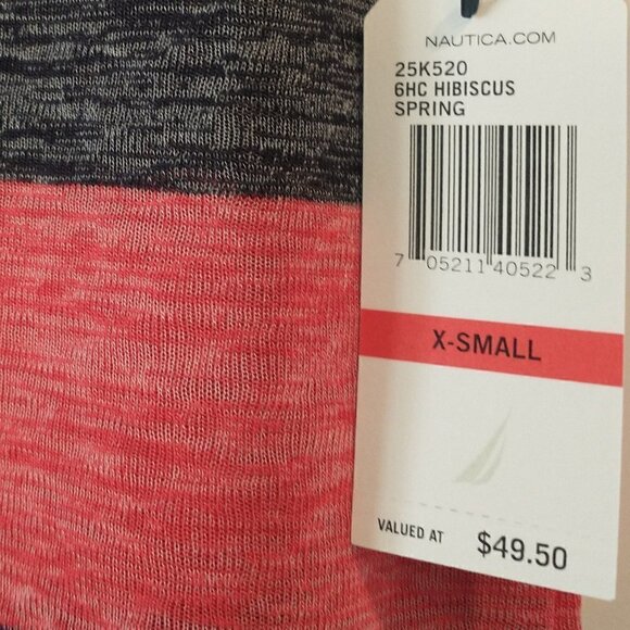 Nautica Womens Red Black Striped T-Shirt Size XS Top Keyhole Back Button Tee New - Picture 7 of 13
